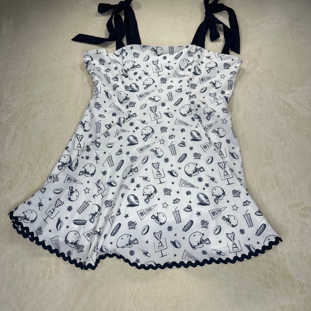 Francesca's Football Novelty Print Mini Dress XL White Navy Tie Strap Ric Rac